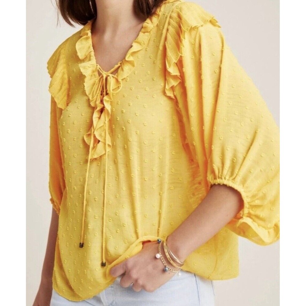 Anthropologie Haida Peasant Lightweight Yellow Top Balloon Sleeves MEDIUM‎